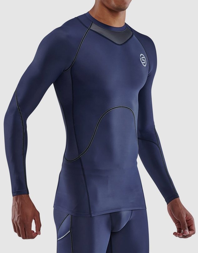 SKINS - SKINS Compression Men's Series-3 Running/Gym Long Sleeve Top Navy Blue