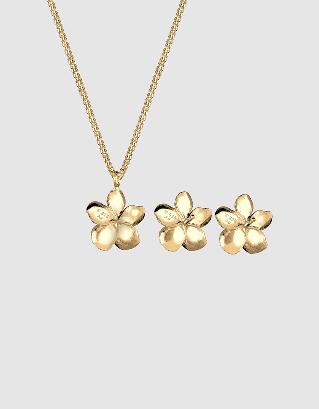 Elli Jewelry - Frangipani Flower Jewellery Set in Gold-Plated 925 Silver