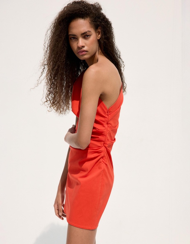 M.N.G - Asymmetric Neckline Dress with Draped Detail