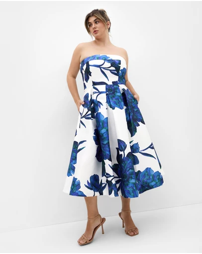 City Chic - Tiffany Bloom Strapless Midi Dress