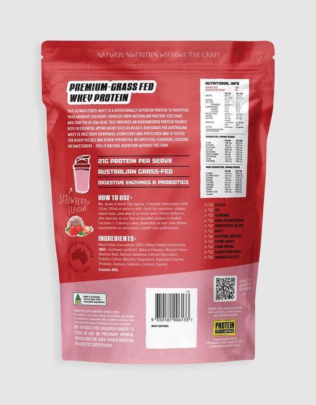 Protein Supplies Australia - Strawberry Australian Whey Protein - 1kg