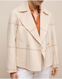 Trenery - Double Faced Wool Check Peacoat in Stone