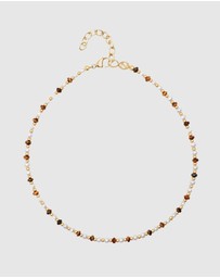 Nialaya Jewellery - Mini Beaded Choker with Pearls and Tiger Eye