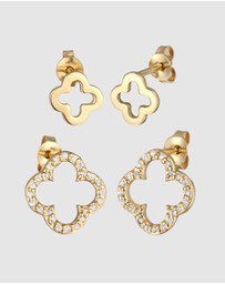 Elli Jewelry - Earrings Set Zirconia Cloverleaf 925 Sterling Silver Gold-Plated