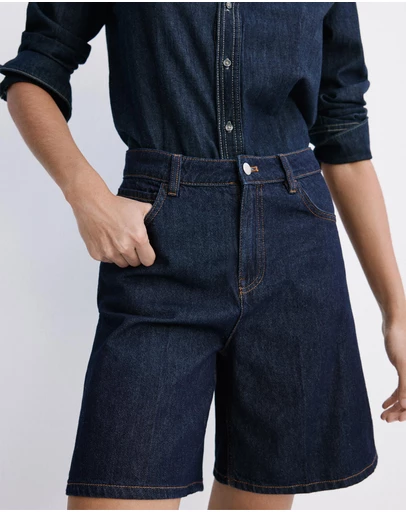 M.N.G - High-Waist Straight-Fit Denim Shorts