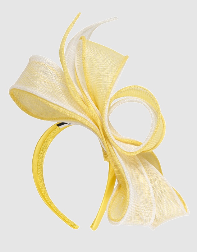 Max Alexander - Yellow and White Sinamay Bow Racing Fascinator
