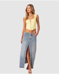 EDIKTED - Front Slit Washed Denim Maxi Skirt