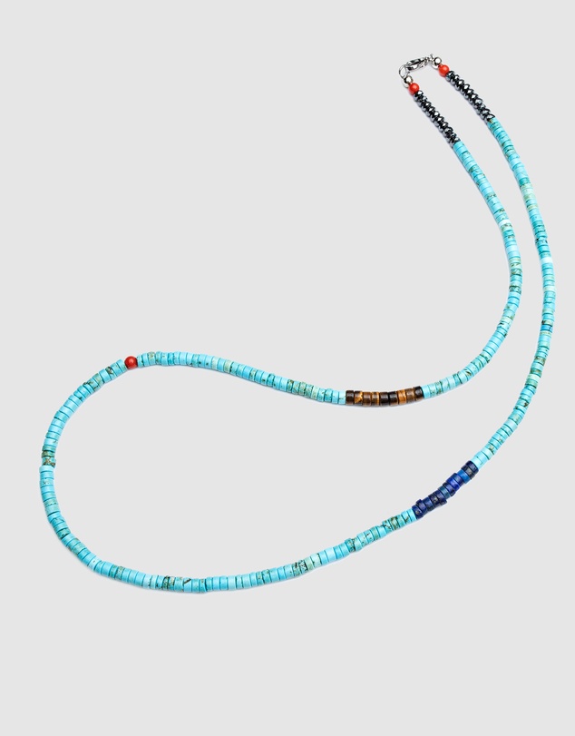 Nialaya Jewellery - Heishi Necklace with Tiger Eye and Lapis