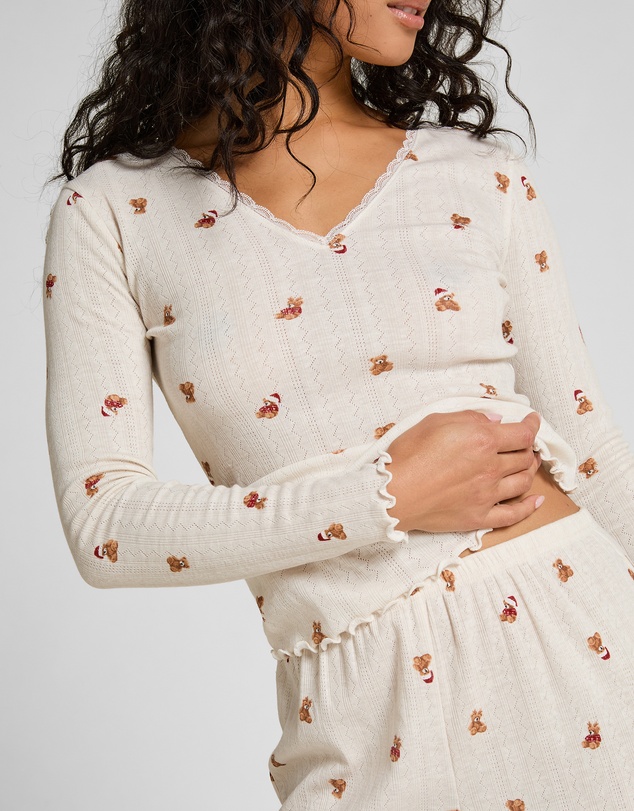 Hunkemoller - Long Sleeve Pointelle Bear PJ Set