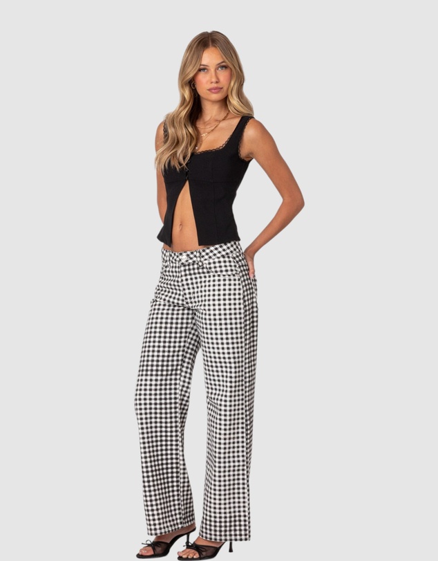 EDIKTED - Gingham Printed Low Rise Jeans