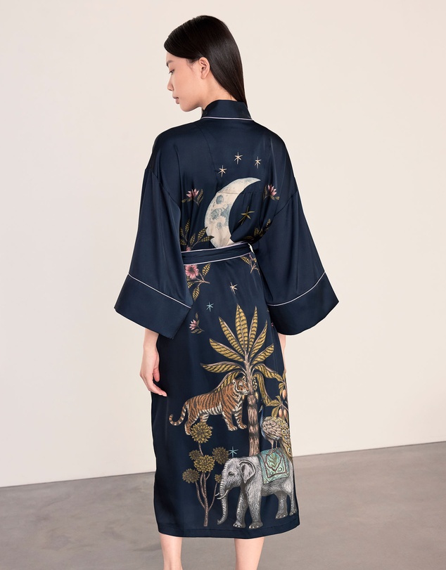 Chelsea Peers - Satin Night Time Jungle Long Kimono Dressing Gown