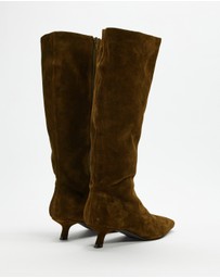 AERE - Maria Suede Knee High Kitten Heel Boots