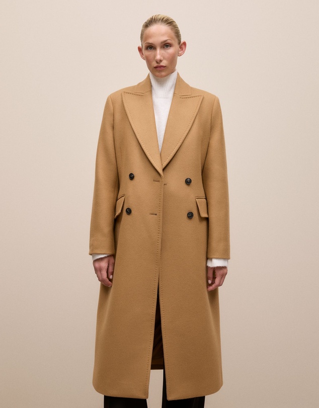 Trenery - Italian Wool Cashmere Longline Coat in Dark Camel