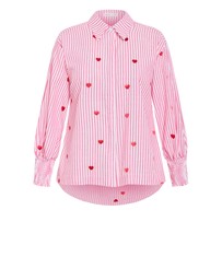 City Chic - Stripe Heart Print Cotton Shirt