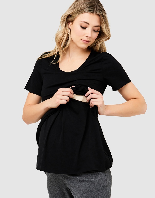 Ripe Maternity - Short Sleeve Raw Edge Nursing Top