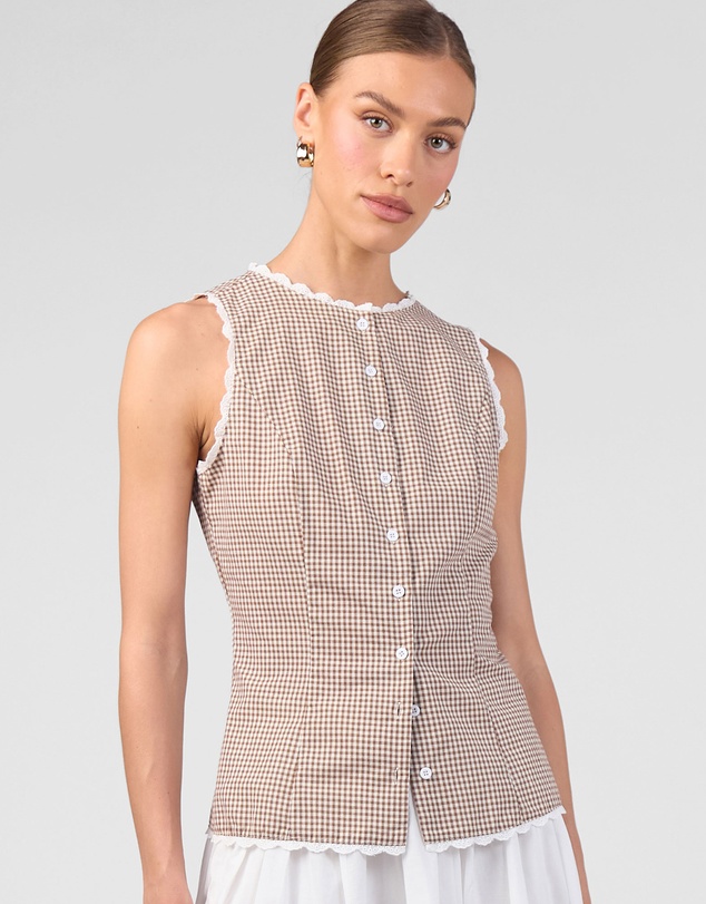MVN - Gingham Lace Trim Top