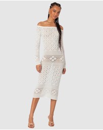 EDIKTED - Lily Crochet Off Shoulder Midi Dress