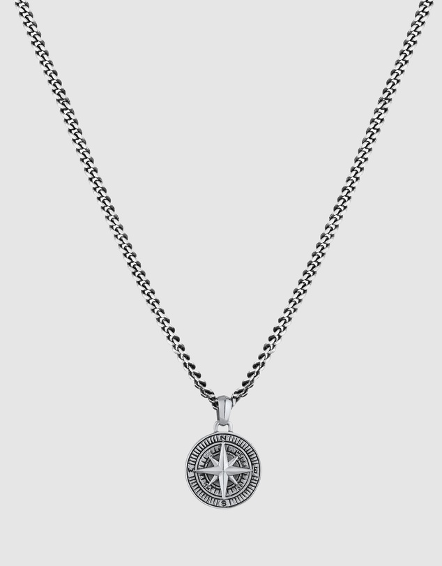Kuzzoi - ICONIC EXCLUSIVE - Compass Pendant Necklace in Oxidised 925 Sterling Silver