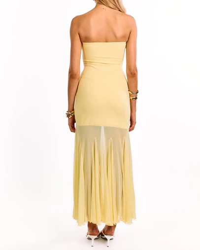 Beginning Boutique - Adria Yellow Strapless Asymmetrical Formal Maxi Dress
