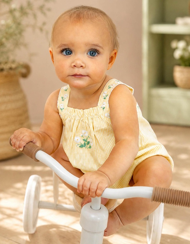 Bebe by Minihaha - Libby Check Romper W Emb Straps - Babies