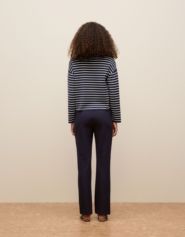 Trenery - Cotton Crepe Stripe Knit Crew in Night Sky