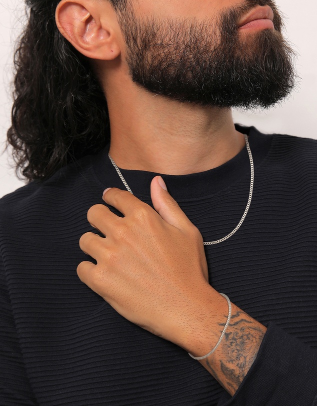 Kuzzoi - ICONIC EXCLUSIVE - Curb Chain Necklace and Bracelet Set in 925 Sterling Silver