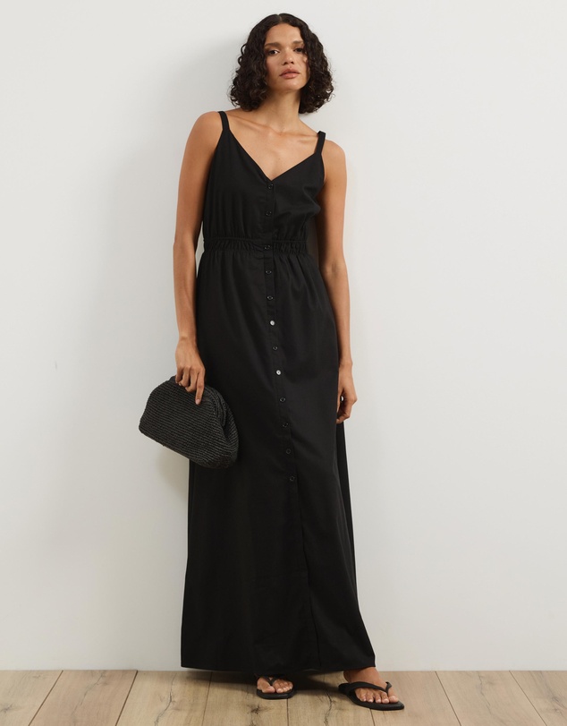 Atmos&Here - Allegra Linen Blend Button Front Maxi Dress