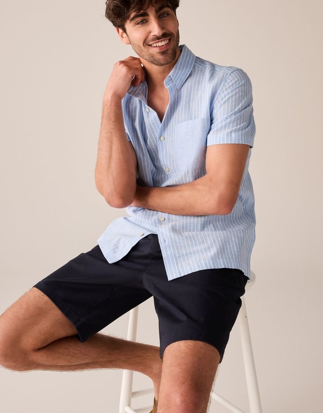 NEXT - Linen Blend Stripe Short Sleeve Shirt