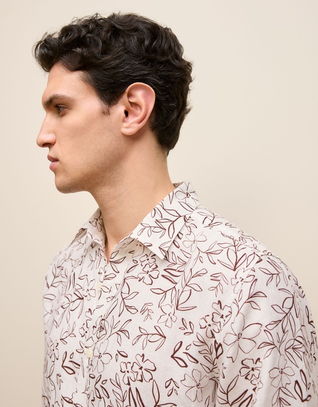 Trenery - Regular Fit Floral Linen Long Sleeve Shirt in White