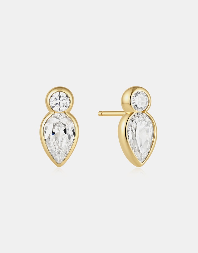 Ania Haie - Gold Bezel Inverted Teardrop & Round Stud Earrings
