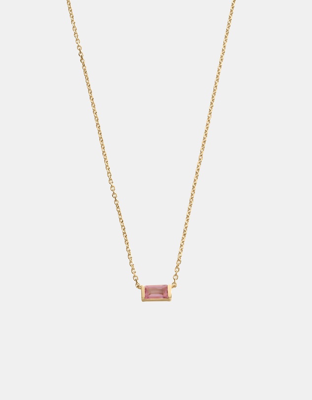 Kirstin Ash - Baguette Birthstone Necklace October Pink Topaz
