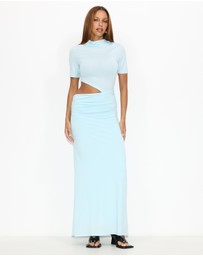 Dazie - Evening Gem Ruched Cut Out Short Sleeve Jersey Maxi Dress