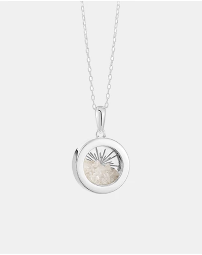 Rachel Jackson - Small Deco Sun Amulet April Birthstone Silver Rock Crystal Necklace (Energy & Clarity)
