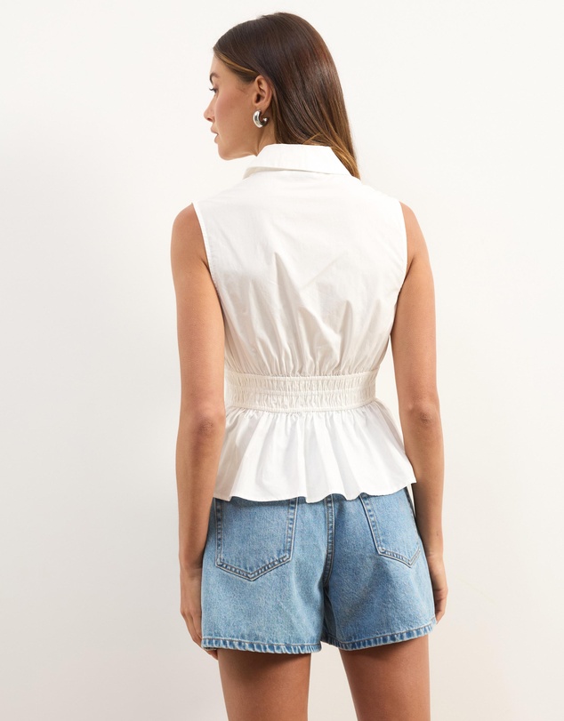 Atmos&Here - Casey Sleeveless Cotton Shirring Shirt