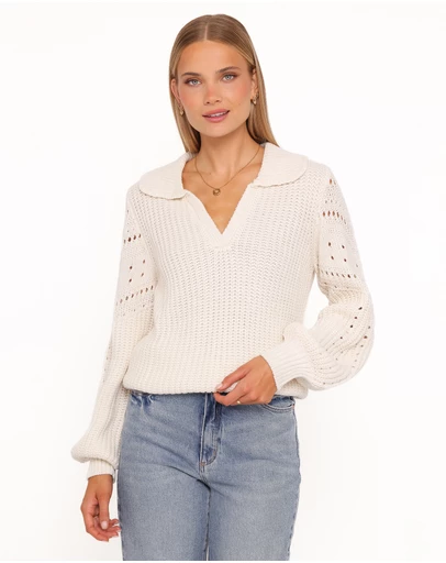 Petal & Pup - Fitzgerald Pointelle Polo Sweater - Cream