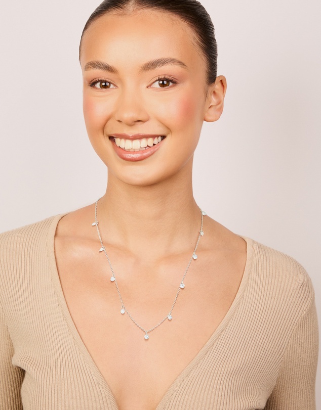 Lovisa - Waterproof Stainless Steel Cubic Zirconia Station Necklace