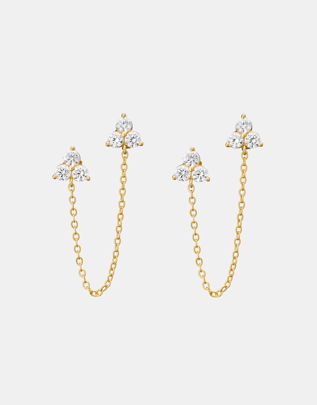 Zoe Olivia - 14K Gold Vermeil Elevate Tri Cubic Zirconia Chain Drop Studs