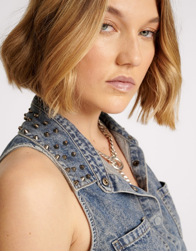 ONE TEASPOON - Dirty Blue Studded Braxton Top