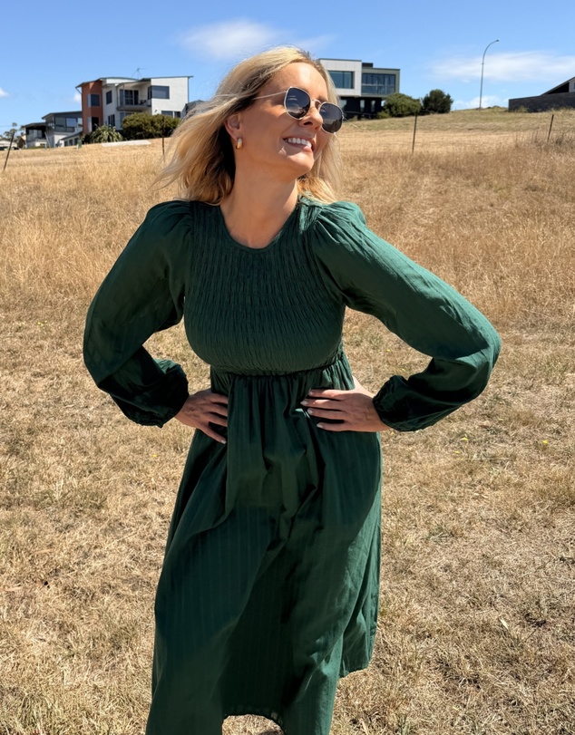 Esther & Co - Iolana Dress - Deep Green Long Sleeve