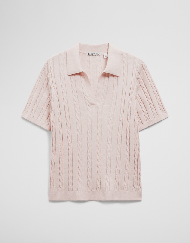 Country Road - Organically Grown Cotton Blend Cable Polo Knit