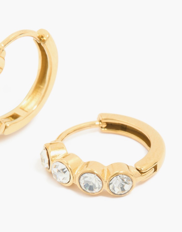 Lovisa - Waterproof Gold Plated Stainless Steel Cubic Zirconia Bezel Huggie Earrings