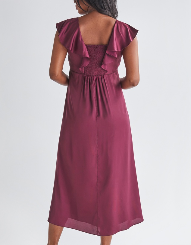 Angel Maternity - Mika Maternity Evening Ruffle Dress in Wine