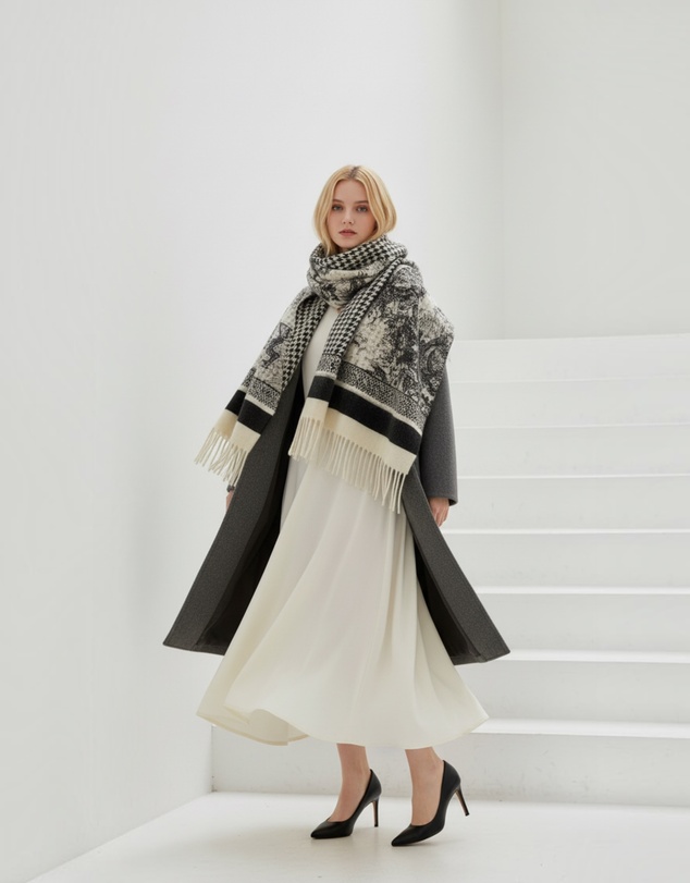 Mossée - Vienna Houndstooth Wool Shawl