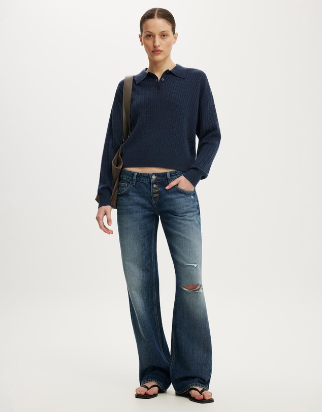 Cotton On - Boxy LS Polo Knit