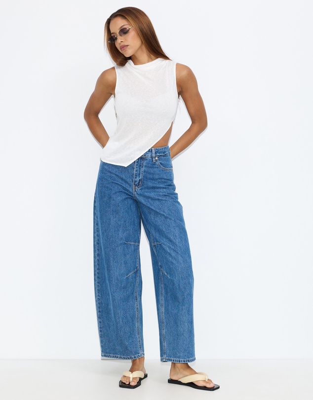 Dazie - Frankie Sheer High Neck Asymmetrical Top