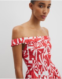 Country Road - Print Shirred Midi Dress