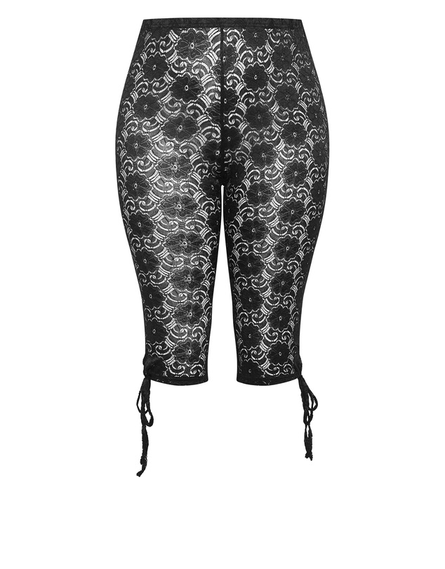 City Chic - Plus size Lace Capri Pant - black
