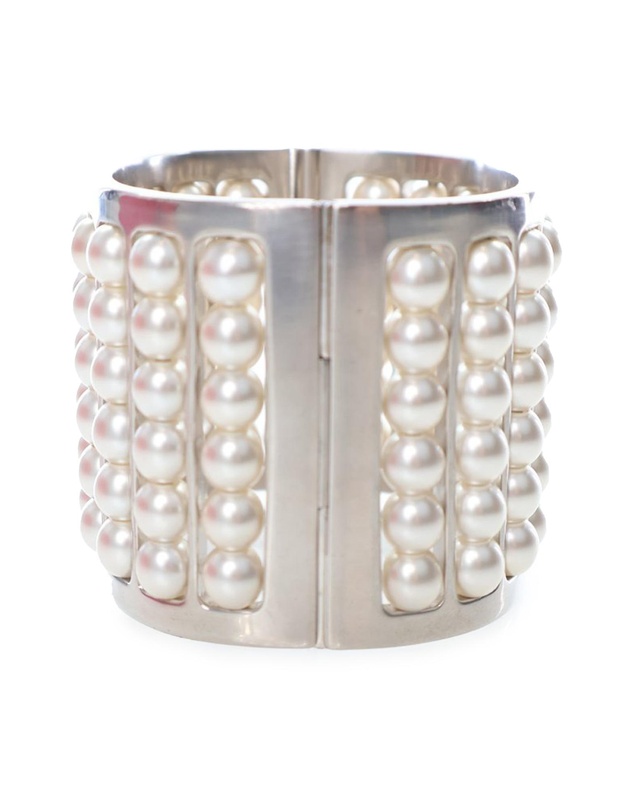Pre-Loved by Azura Reborn - Pre-Loved Silver Plated Wide Pearl Cuff Bracelet