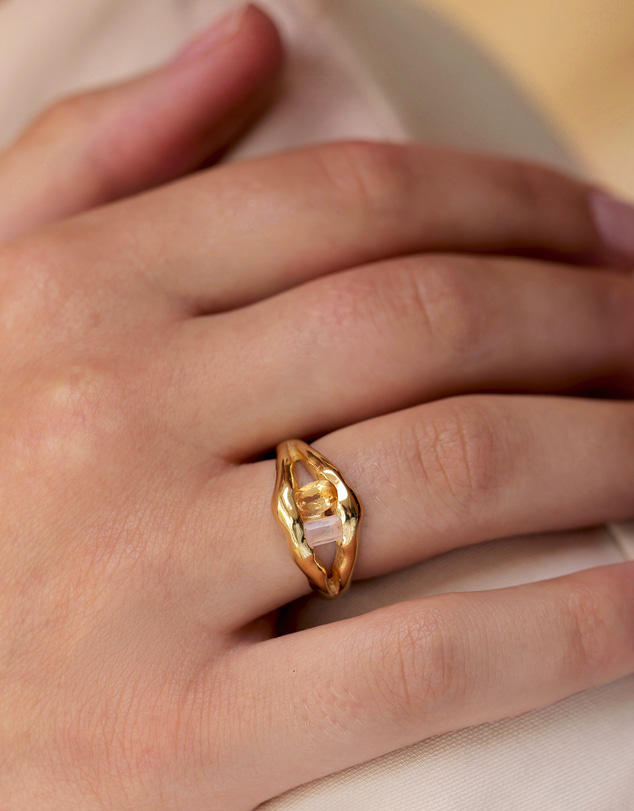 Elli Jewelry - Organic Split Band Gemstone Ring in Gold-Plated 925 Silver