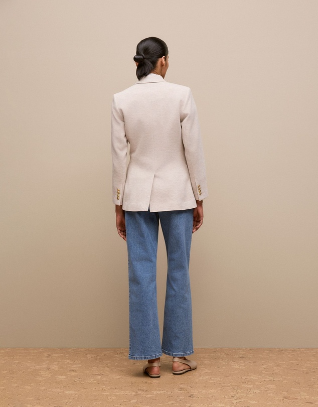 Trenery - Pique Blend Double Breasted Blazer in Stone